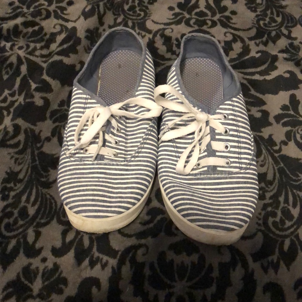 blue white striped shoes